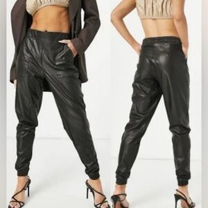 Spanx Faux Leather Joggers Black Leather-Like Pants Medium